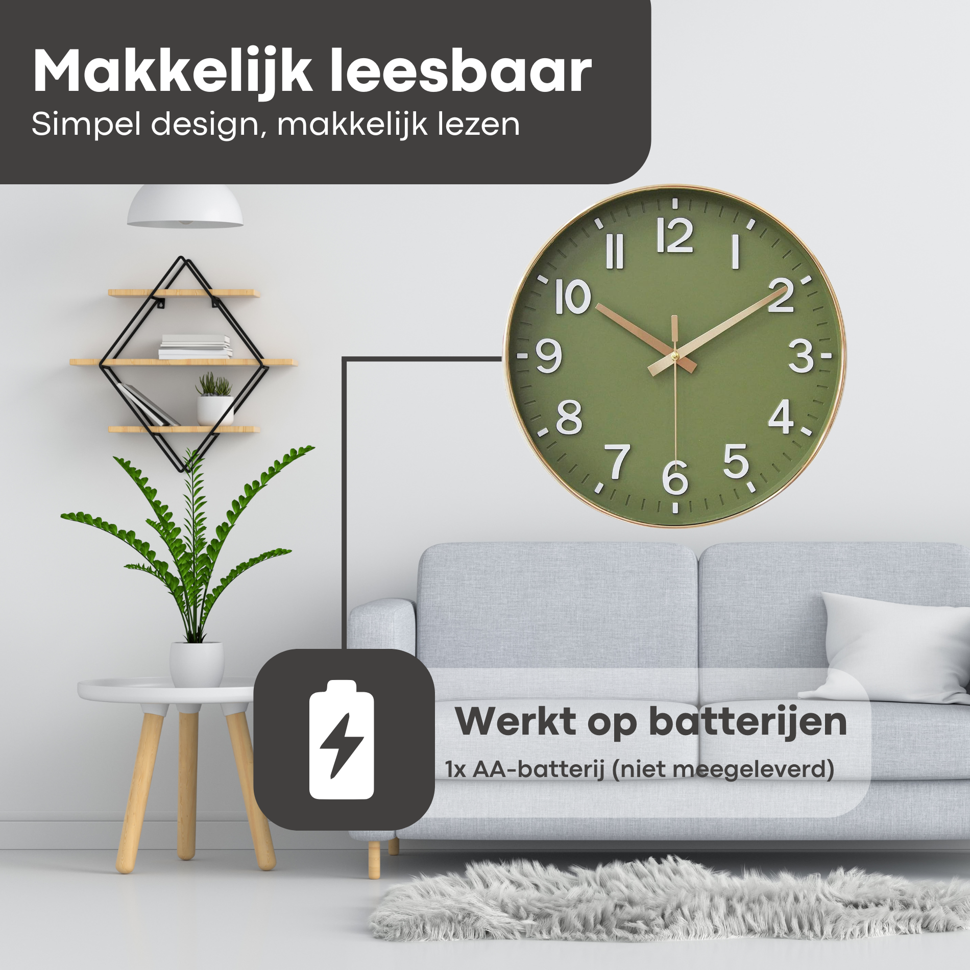 Wandklok 30cm Groen Goud