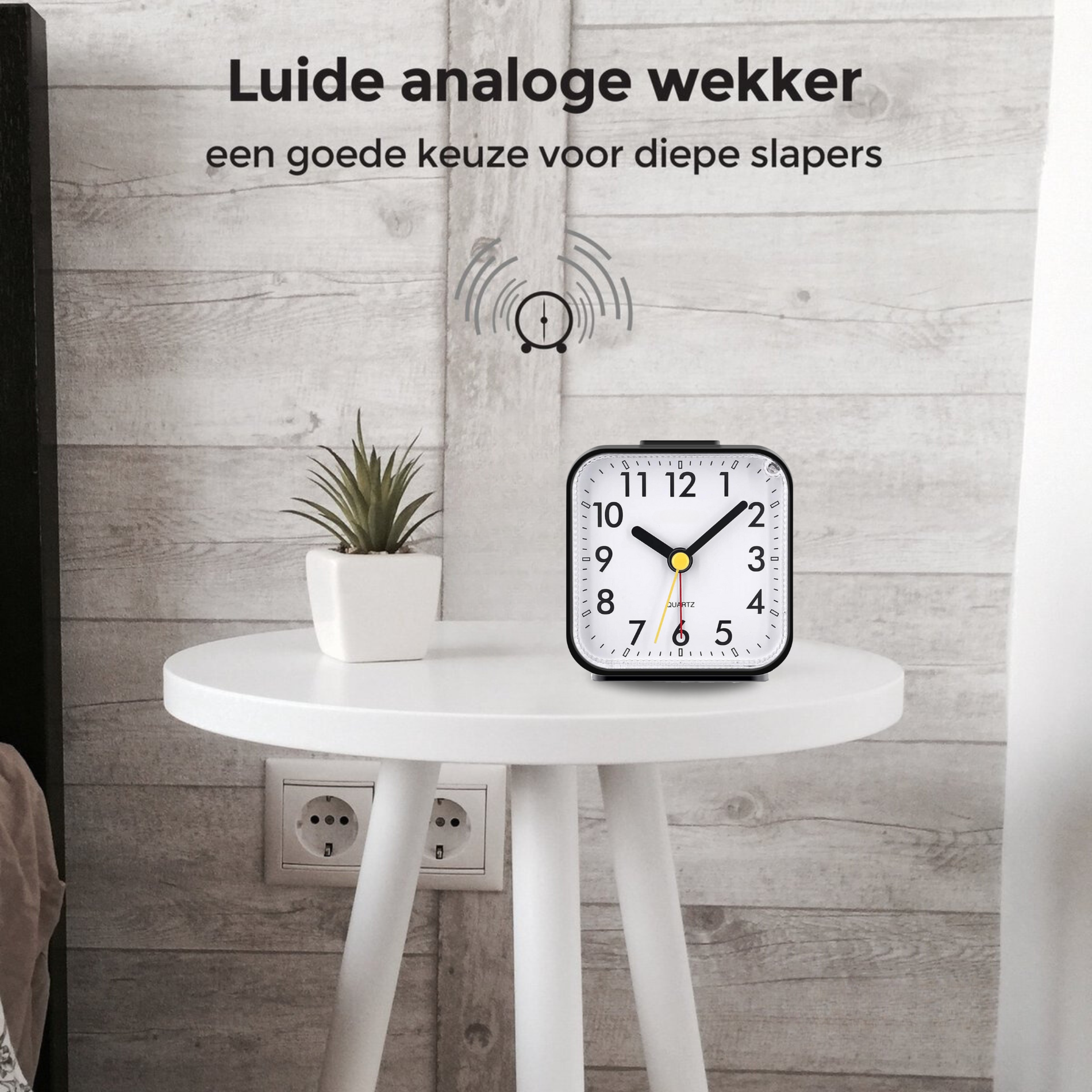 Analoge Wekker Vierkant  Zwart